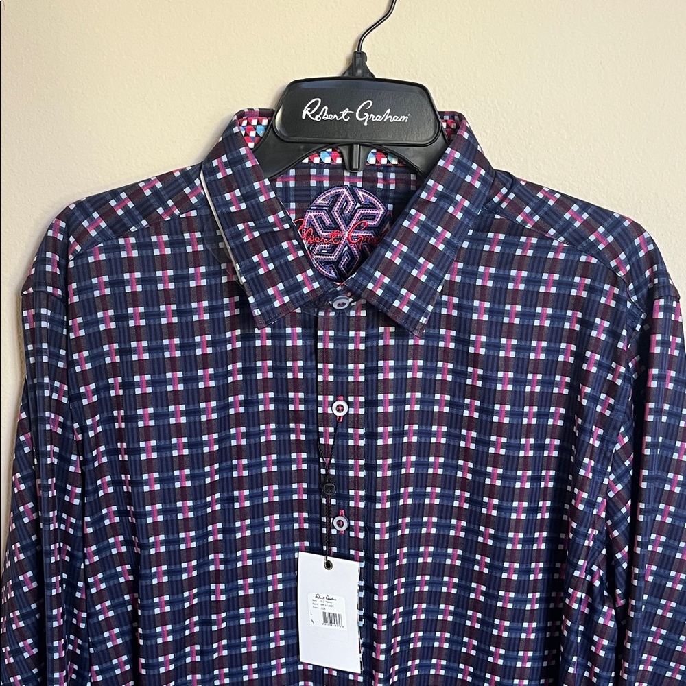 Robert Graham Navy Plaid Button-Down with Pink & White Accents